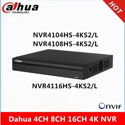 Dahua 4k NVR NVR4104HS-4KS2/L 4CH & NVR4108HS-4KS2/L 8CH & NVR4116HS-4KS2/L 16ch without POE Network Video Recorder