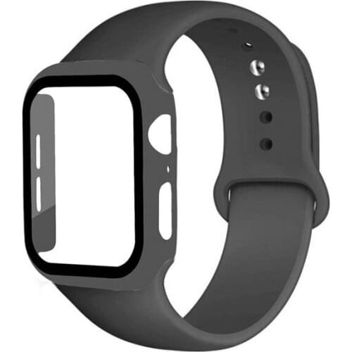 Glass Case+Strap For Apple Watch band Case Strap 40mm 44mm Bracelet 42mm 38mm Sports Silicone Watchband For Apple Watch 6 5 SE 4