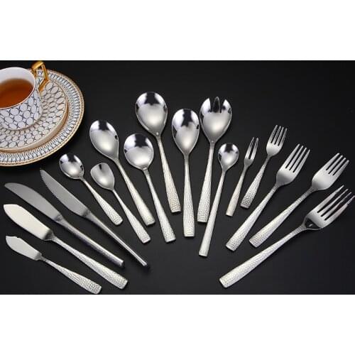 Hammered Silverware Steak Knife Stainless steel Cutlery Set Dinner Fork Spoon Teaspoon Western Tableware Restaurant Bar Supply