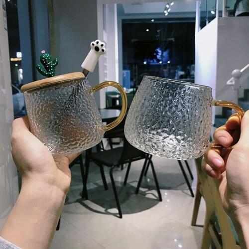 Creative Cartoon Cute Super Cute Girl Heart Heat Resistant High Temperature Glass with Spoon Boy and Girls Office Home Water Cup