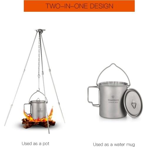 TOMSHOO Ultralight 750ml Titanium Pot Portable Titanium Water Mug Cup with Lid and Foldable Handle Outdoor Camping Tableware