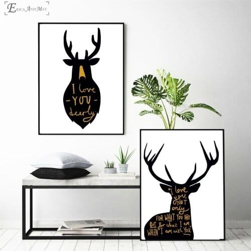 Moose Black Sihouette Quote Vintage Poster Prints Oil Painting On Canvas Wall Art Murals Pictures For Girls Room Decoration