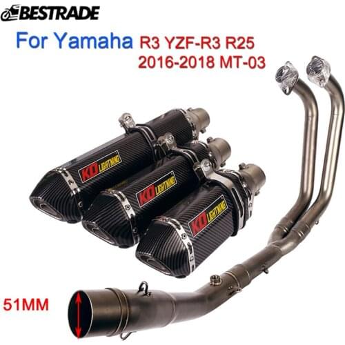 Motorcycle Slip on Exhaust Pipe 51mm Muffler Escape Tips Middle Connection Pipe Exhaust System for Yamaha R25 R3 Stainless Steel