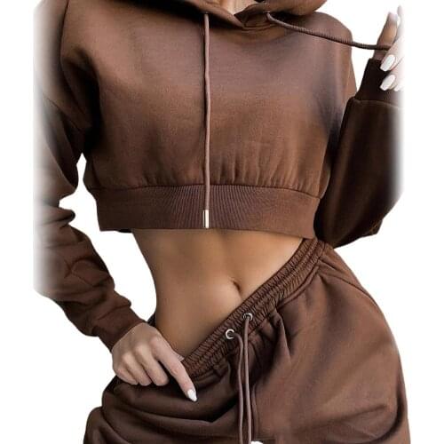 Casual Spring/Autumn Women Set Autumn Solid Color Short Hoodie Pullover Long Pants Two Piece Set Sportswear Tracksuit