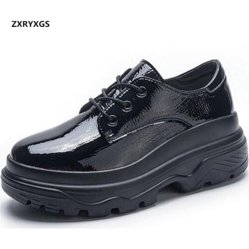 ZXRYXGS Brand Shoes Autumn Winter Tide Shoes Black Patent Leather Thick-soled Platform Shoes Woman Wedges High Heels Warm Shoes