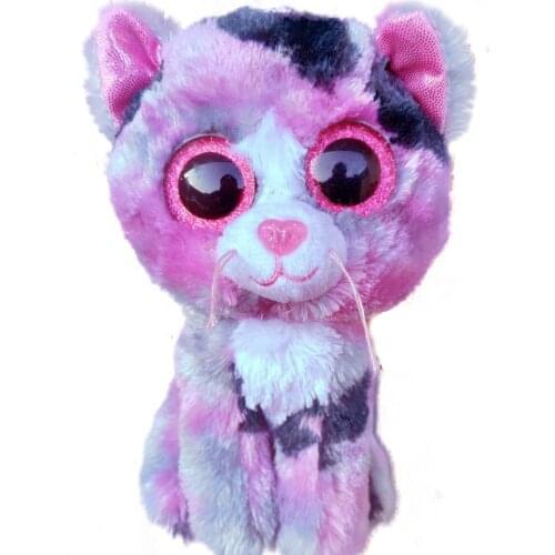 15CM Ty Beanie Big Shiny Eyes Camouflage Cat And Pink Eyes Nose Soft Plush Animal Doll Cute Appease Toy Boy Girl Christmas Gift