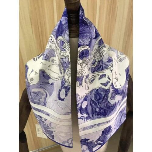 2021 new arrival winter spring classic design 100% real silk scarf twill hand made roll 90*90 cm shawl wrap for women lady