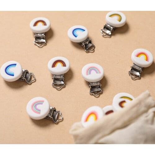 5Pcs Baby Pacifier Clips Food Grade Silicone BPA Free Rainbow Clips Baby Teething Toy Pacifier Chain Holder DIY Accesories