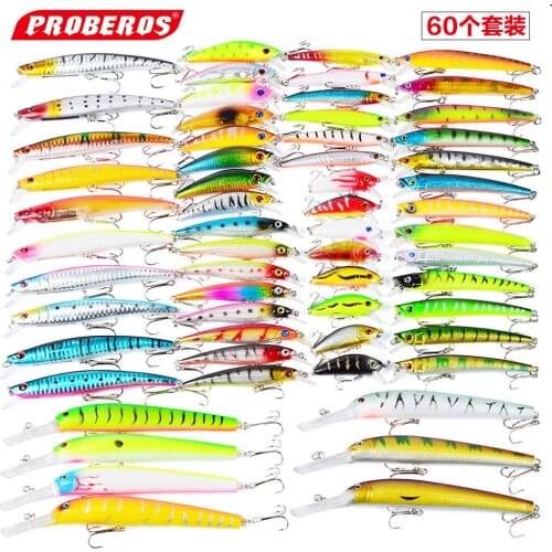 60pcs/lot Proberos Fishing Lure Hard Bait Wobbler Carp Minnow Crankbait Floating Artificial Fishing Tackle Free Shipping