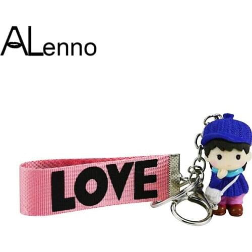 ALenno Resin Four Color Boy Girl Couple Keychain Anime Figurines Suspension Locksmith Loves' Pendant Keychains Trinket Jewelry