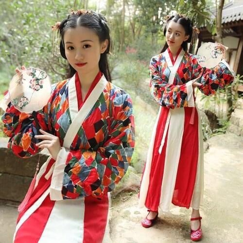 Free shipping day-to-day wei wind big wide sleeve shirt sleeve led Ru floral skirt han elements full-skirted dress hanfu female