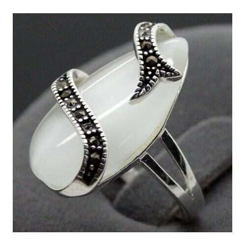 Noble 24*13mm RARE WHITE OPAL STERLING SILVER 925 BALI HANDCRAFTED RING SIZE 7/8/9/10