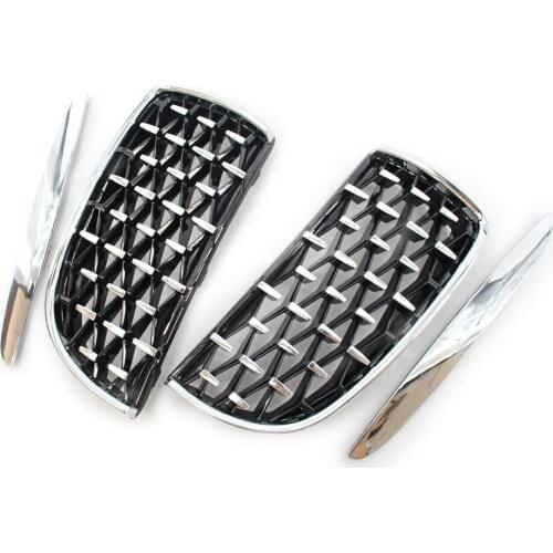 A Pair Diamond Style Car Racing Grill for BMW E90 E91 3 Series 2005-2012 Front Kidney Replacement Grilles Auto Accessories