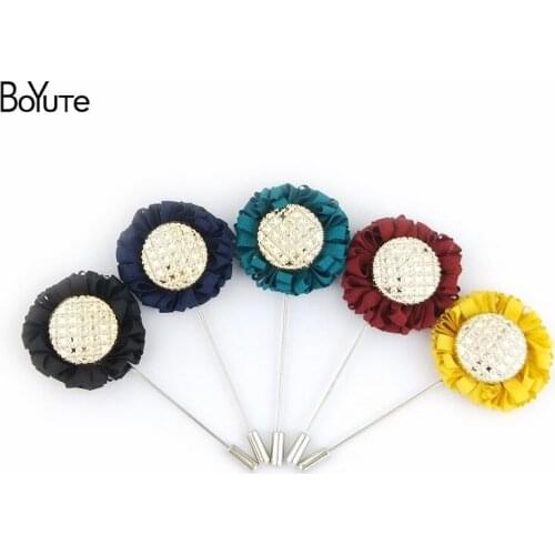 BoYuTe 10Pcs Hand Made Fabric Sunflower Lapel Pin Mens Clothing Accessories Brooch Pins for Suits