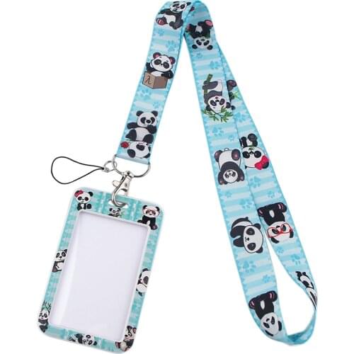 DZ1589 Animal Panda Lanyard Credit ID Badge Holder Key Rings Bag Student woman Travel Bank Bus Business Card Cover Keychain