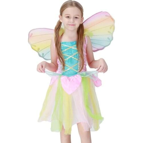 Halloween Girl Rainbow Fairy Butterfly Costume Child Kid Anime Tinker Bell Cosplay Color Book Week Fancy Dress