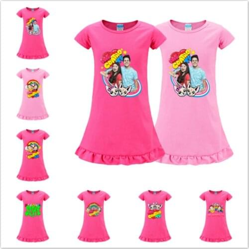 Summer Cartoon Me Contro Te Children Girls Dresses Kids Beautiful Princess Christmas Short Sleeve Dress Casual Clothes Costumes
