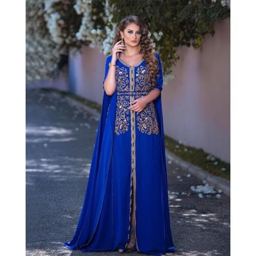 Bbonlinedress Moroccan Caftan Evening Dresses Embroidery Appliques Long Evening Dress with Jacket Arabic Muslim Party-Dress