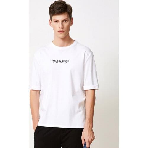 BOSIDENG Men summer Tshirt white Tshirt letter printed loose casual wear B80226239
