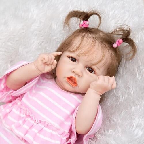 Lovely Reborn Bebe Girl Dolls 23 Inch Full Silicone Vinyl Realistic Fiber Hair Baby Dolls Toy Gifts For Children Girls Dolls