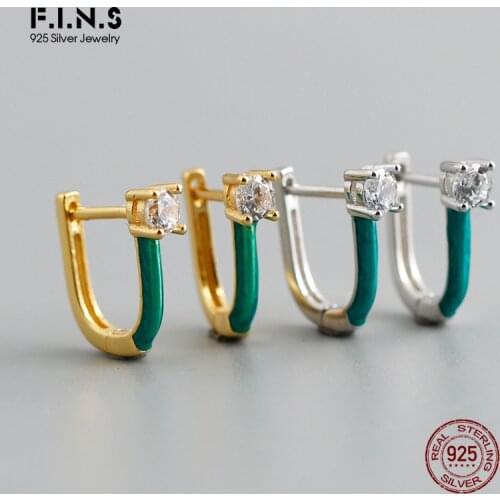 F.I.N.S Minimalist U-shaped Pure S925 Sterling Silver Small Hoop Earrings Geometry Zircon Enamel Earlobe Buckle Fine Earrings