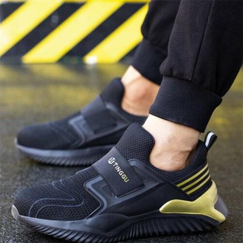 New Breathable Mens Safety Shoes Fashion Sneakers Anti Slip Comfy Casual Work Boots Puncture-Proof Lace Up Walking Flat Shoes