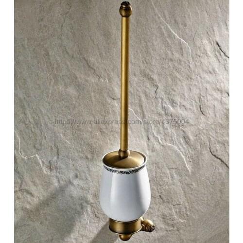 Wall Mounted Bathroom Toilet Brush Holder, Antique Brass Color, With Ceramic Cup Cleaning Tools Toilet Bowl Brush Set Nba422