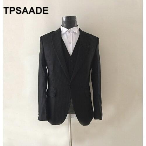 Real Photo Stripe One Button Men Suit Terno Masculino Slim Fit Formal Blazer Business Wedding Bestmen Groom Suits 3 Pieces