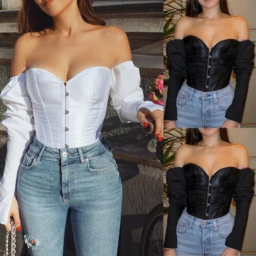 New Style Fashion Sexy Womens Off Shoulder Long Sleeve T Shirt Corset Strap Casual Blouse Tops
