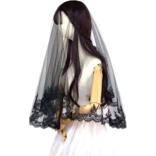 Lace Edge 1 Layer Cover Face Black Veil Brides Wedding Veil Bridal Veil Sluier Voile Floral Lace Trim Halloween Cosplay Costume