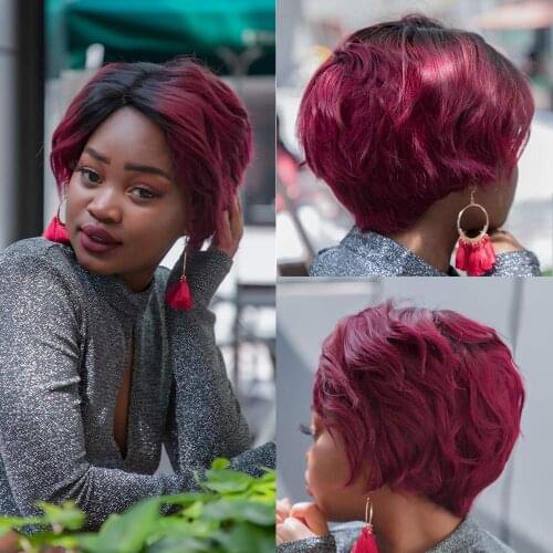 Pixie Cut Wigs Wavy for Women Short Color Human Hair Wigs 150% Density Natural Looking Layered Wavy Wigs Heat Resistant