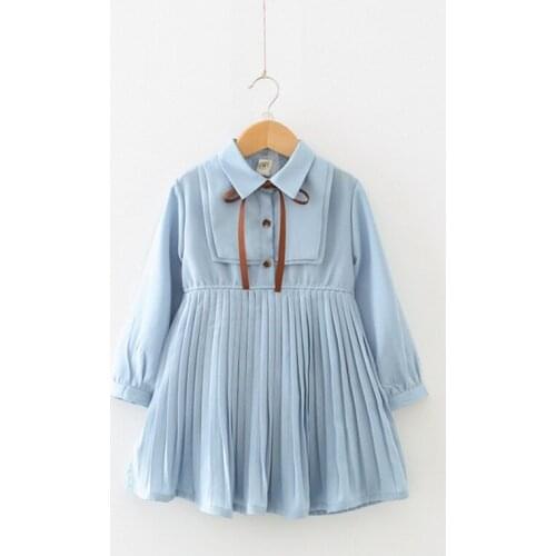 2020 hot sale children girls new European style fashion long sleeve patchwork chiffon pleated Dress 3-8 years