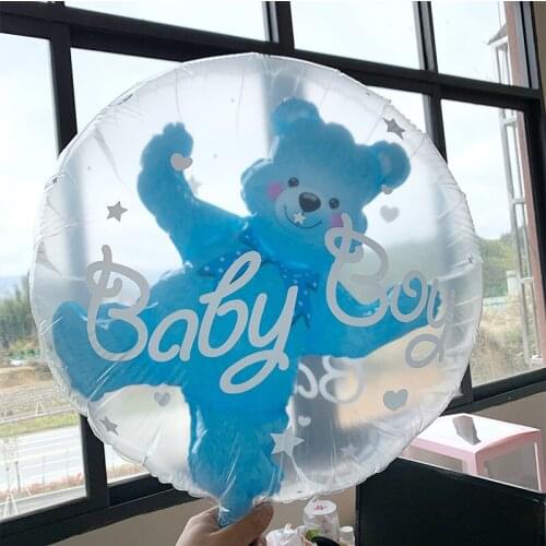 4D Transparent Baby Girl/Boy Bear Bubble Ball Birthday Party Blue/Pink Balloon Baby Shower Gender Reveal Decor DIY Gift Supplies