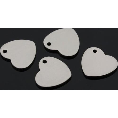 50 Pcs Stainless Steel Flat Heart Love Blank Coin Drop Stamping Charms Bail Pendants Jewelry Findings Blank Tags DIY Craft 14mm