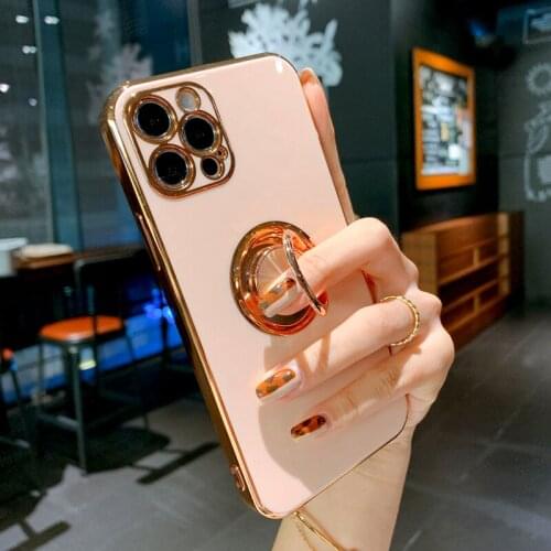 Luxury Square Plating Silicone Case For iPhone 12 11 Pro Max Mini X XS XR X R 7 8 Plus SE 2020 11Pro iPhone11 Ring Holder Cover