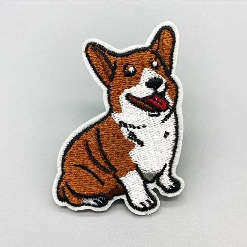 Corgi dog cute embroidery patch DIY Iron on Clothes Cropped Badges Applique for Jacket Jeans Cloth Decoration Apparel Garment