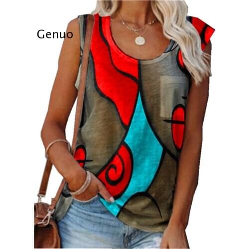 Vintage T Shirt Tops Women Sleeveless Summer O-neck T-Shirts Casual Graphic Harajuku Plus Size Elegant Pullover Tank Tops