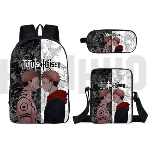 Japan Jujutsu Kaisen Backpack Yuji Itadori Sac 3 Pcs/set Mochila Para Hombre Anime Zipper Rucksacks Shoulder Bag Pencil Case