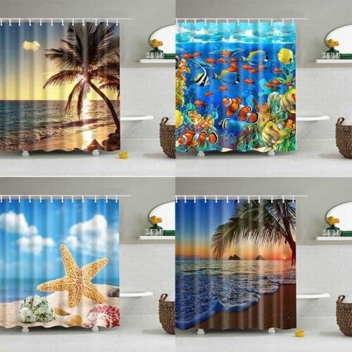1PC Green Tropical Plants Shower Curtains for Bathroom Polyester Seaworld Shower Curtain Printing Curtain Beach Shower Curtains