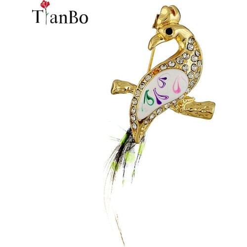 Tianbo fashion natural animal Bird Brooch pins gold Jewelry For women Fashion China animals peacock Brooches