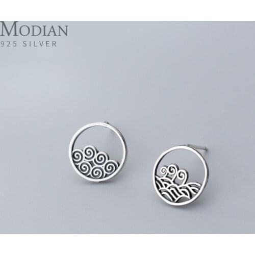 MODIAN Vintage Mountain Sea Asymmetry Ear Pin for Women 925 Sterling Silver Geometric Round Stud Earring Fine Jewelry 2020 New