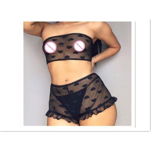 2019 Solid Bikini Sets Womens Swimsuit Hollow Mesh Splicing Sexy Perspective Strapless Tube Top Female Swimwear Beachwear