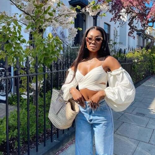 Summer Crop Top Y2k Women 2021 New Arrivals Lined White Off The Shoulder Top Sexy Mesh Top Elegant for Party Club