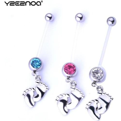 1Pcs Fashion Dangle In Baby Feet Piercings Body Jewelry 3 Colors Women Surgical Steel Navels Belly Button Rings