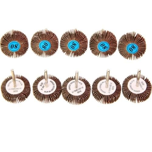 10pcs 80 Grit 3.17mm Shank Flap Wheels Sanding Discs Set Grinding Brush Sand for Power Rotary Tool