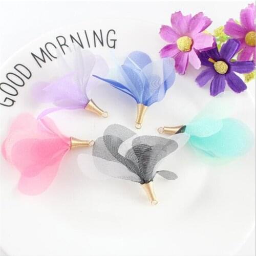 10pcs/lot new small silk tassel for earrings jewelry making charms diy tassels with gold cap chiffon frabic flower tassels