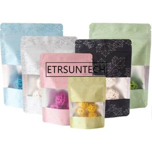 1000pcs/lot 4 Size Colored Maple Leaf Transparent Scrub Window Stand-up Bag Dried Fruit Snacks Grain Aluminum Foil Zipper Bag