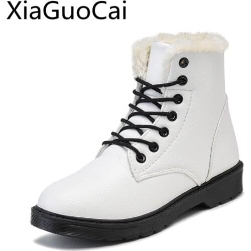 2018 Winter Warm Women Boots New Leather Female Snow Boots Students Winter Waves Lace-up Flat Snow Boots