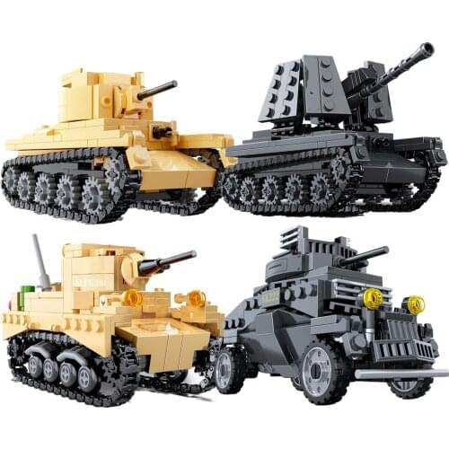 2021 World War 2 WW2 Army Military Soldier City Police SWAT Tank Destroyer Light Armored Vehicle Building Blocks Bricks Kids Toy
