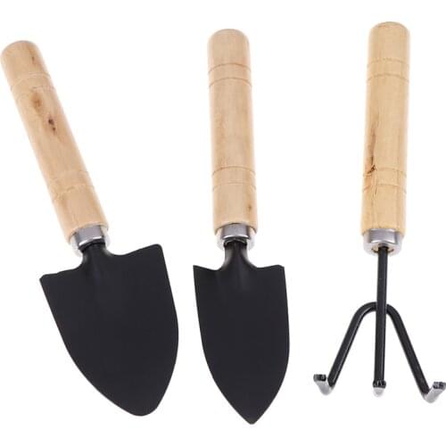 3Pcs/set Mini Wooden Handle Shovel Rake Spade Bonsai Tools Set Garden Tool Sets
